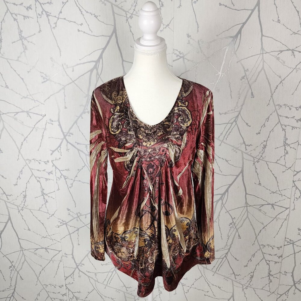 Style & Co Artsy Printed Velvet Flowy Y2K Long Sleeve